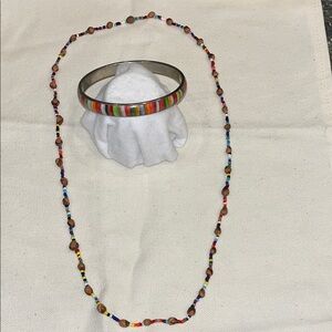Beaded Necklace and Colorful Enameled Bracelet